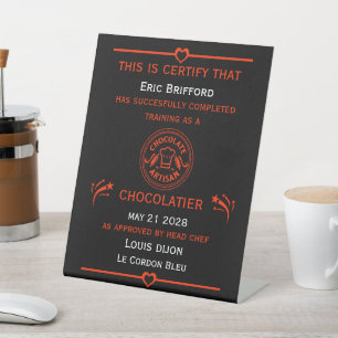 Signe De Table Certificat de fabricant de chocolatier