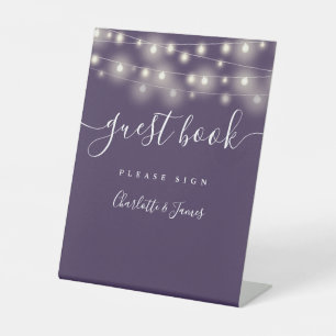 Signe De Table Chaîne Lights Purple Script Livre d'invités