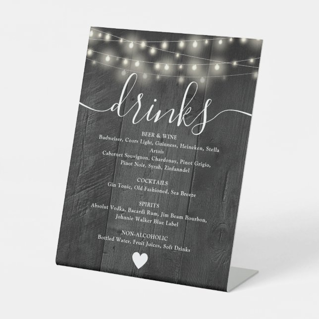 Signe De Table Chaîne Lights Rustic Black Barn Boissons Menu (Recto)