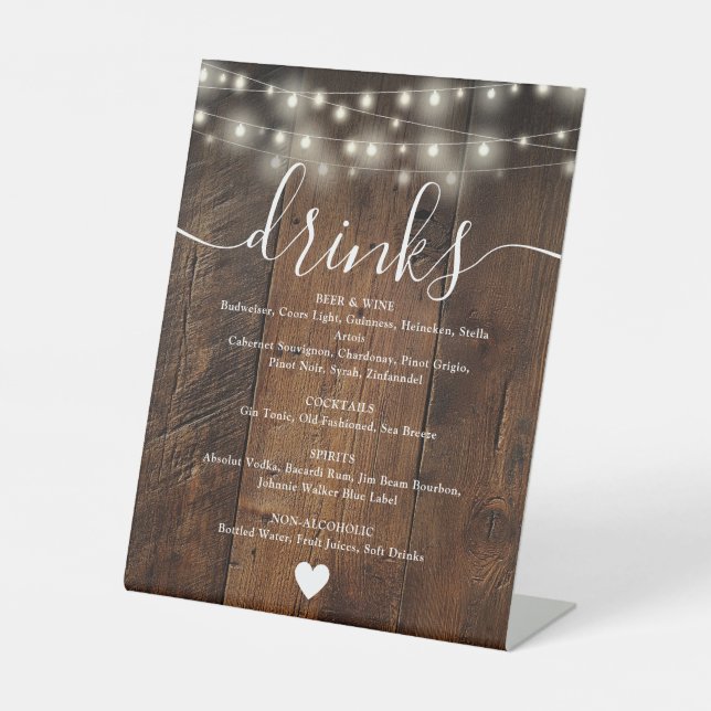Signe De Table Chaîne Lights Rustic Boho Barn Bois Boissons Menu (Recto)