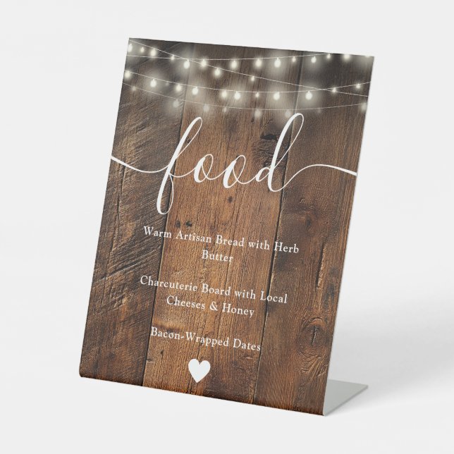 Signe De Table Chaîne Lights Rustique Boho Barn Wood Menu Aliment (Recto)
