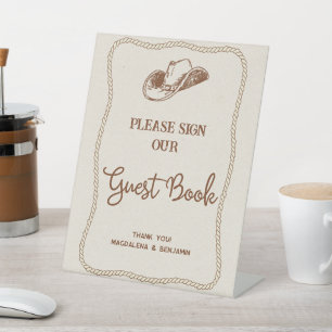 Signe De Table Chapeau de cowboy occidental marron Livre d'or de 