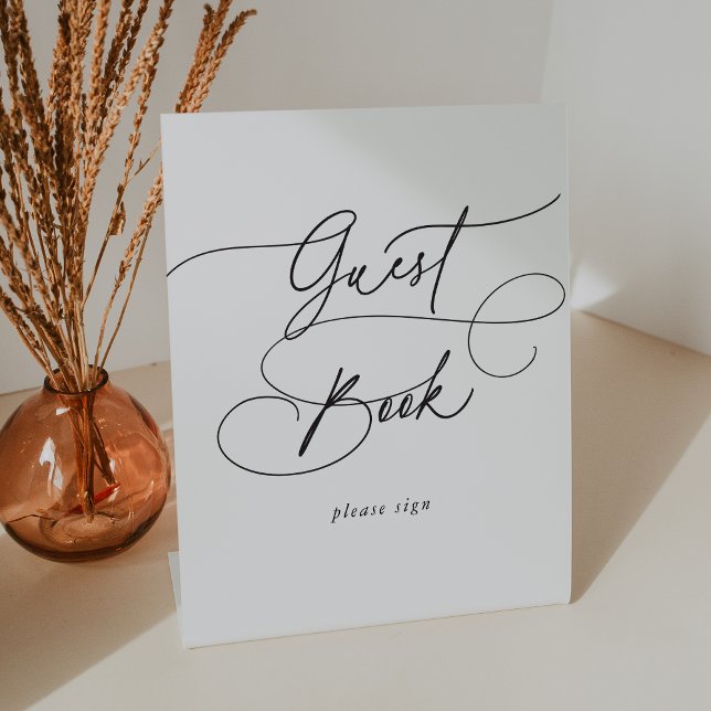 Signe De Table Charme élégant Noir Blanc Mariage Livre d'or (Elegant Charm Black White Wedding Guest Book Sign)