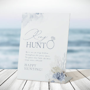Signe De Table Chasse à l'anneau de mariage Blue Coral & Seashell