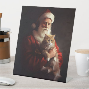 Signe De Table Chat angora turc Père Noël festif Noël