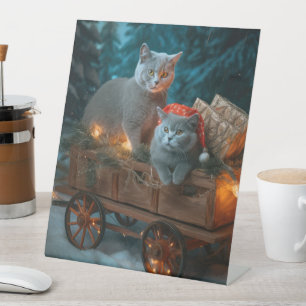 Signe De Table Chat Bleu Russe Sleigh Neigeux Décor Noël