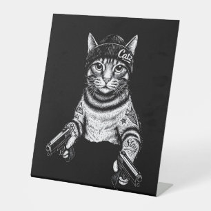 Signe De Table Chat Gangster Tatoué Art   Kitty Streetwear Cool