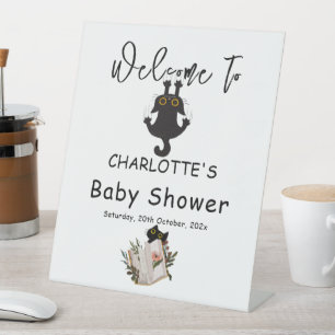 Signe De Table Chaton noir drôle et bébé livre Bienvenue à la bab