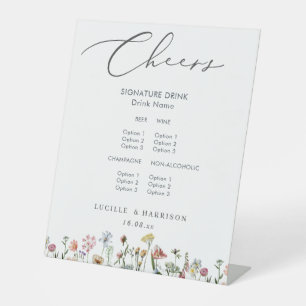 Signe De Table Cheers Boho Colorful Wild Flowers Mariage Bar Menu