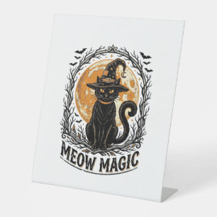 Signe De Table Chemise de chat sorcière Design de lune Halloween