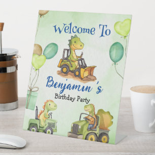 Signe De Table Cher dinosaure de construction ballon de camion de