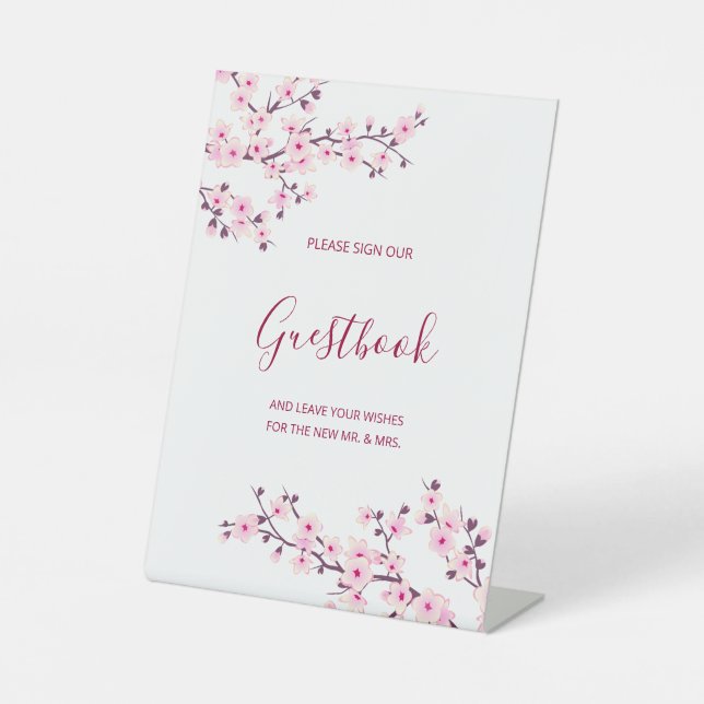 Signe De Table Cherry Blossom Pink White Wedding Guestbook  (Recto)