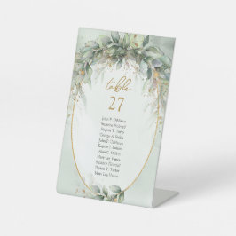 Signe De Table Chic aquarelle verdure et cadre or mariage