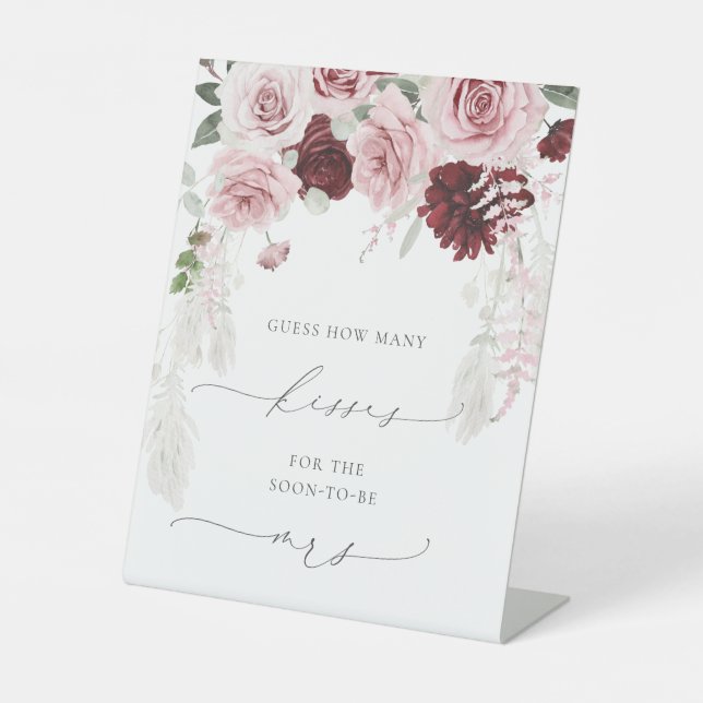 Signe De Table Chic Bourgogne Dusty Rose Floral Combien de baiser (Recto)