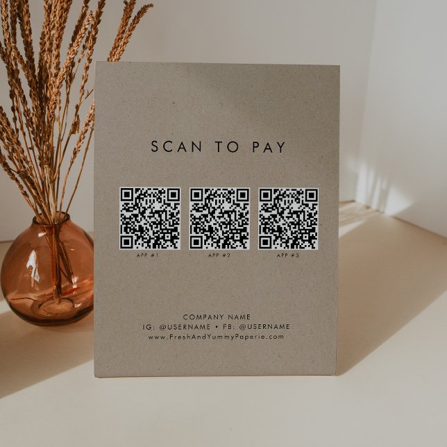 Signe De Table Chic Faux Kraft Business QR Code Scan pour payer (Créateur téléchargé)