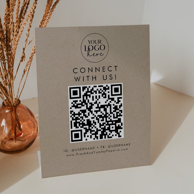 Signe De Table Chic Faux Kraft Logo Connectez-vous aux médias soc (Créateur téléchargé)