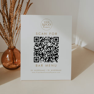 Signe De Table Chic Gold Business Logo Bar Menu QR Code