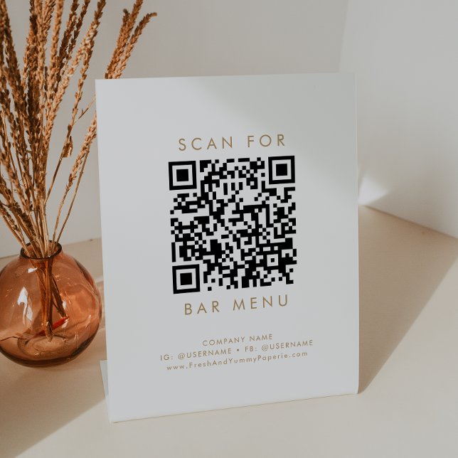 Signe De Table Chic Gold Typography Bar Menu QR Code (Créateur téléchargé)