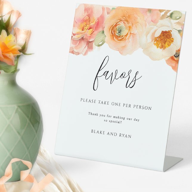 Signe De Table Chic Peach Floral Faveurs Mariage S'Il Vous Plaît  (Créateur téléchargé)