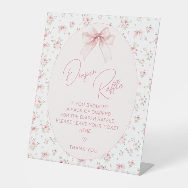 Signe De Table Chic rose Bow Roses Baby Girl Douche Diaper Raffle (Recto)