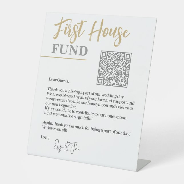 Signe De Table Chic White & Gold Elegant QR Code First House Fund (Recto)