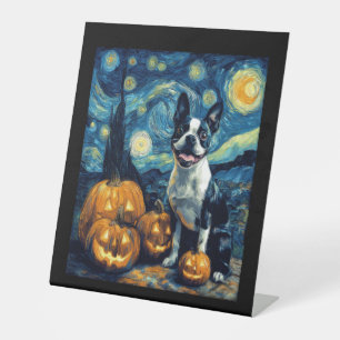 Signe De Table Chien Boston Terrier Mignon Halloween Jack O Lante