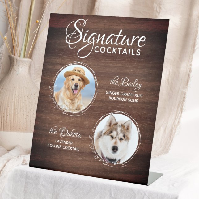 Signe De Table Chien Mariage Bar Signature Cocktails Photo Animau (Créateur téléchargé)