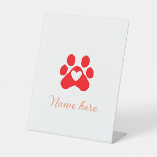 Signe De Table Chien patte coeur rouge animal ajouter nom animal