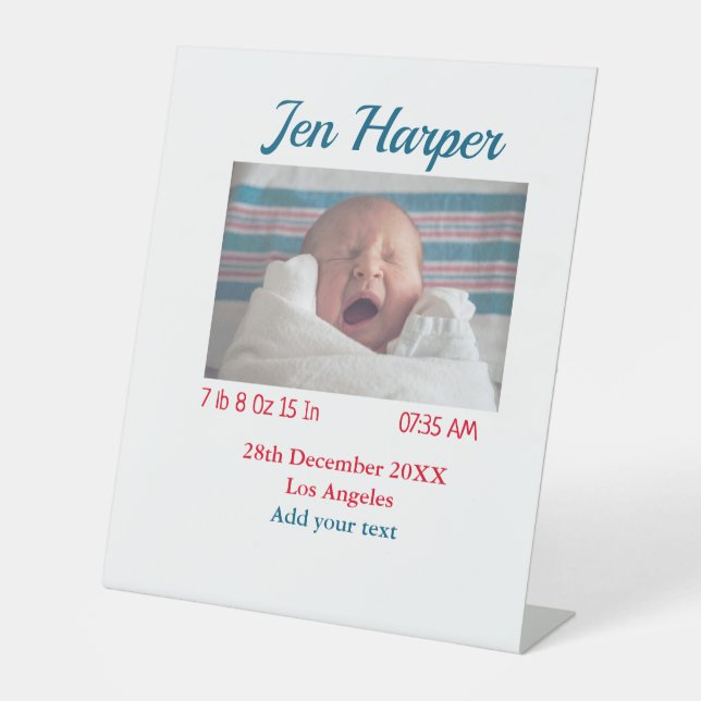 Signe De Table Chiffres de naissance bébé ajouter nom lieu date d (Recto)