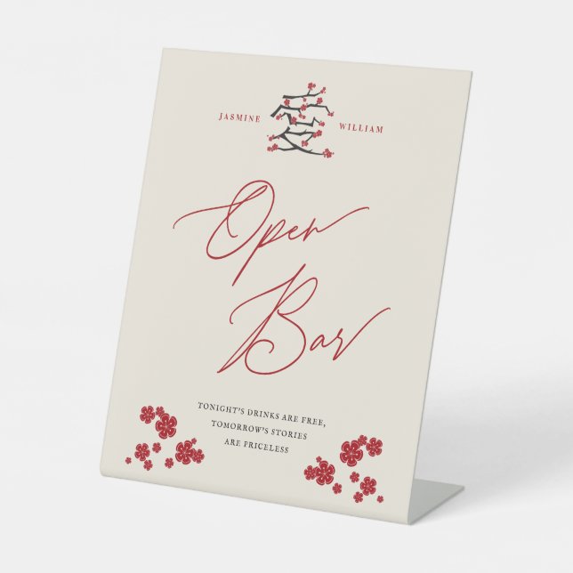 Signe De Table Chinese Love Red Cherry Blossoms Open Bar Mariage (Recto)