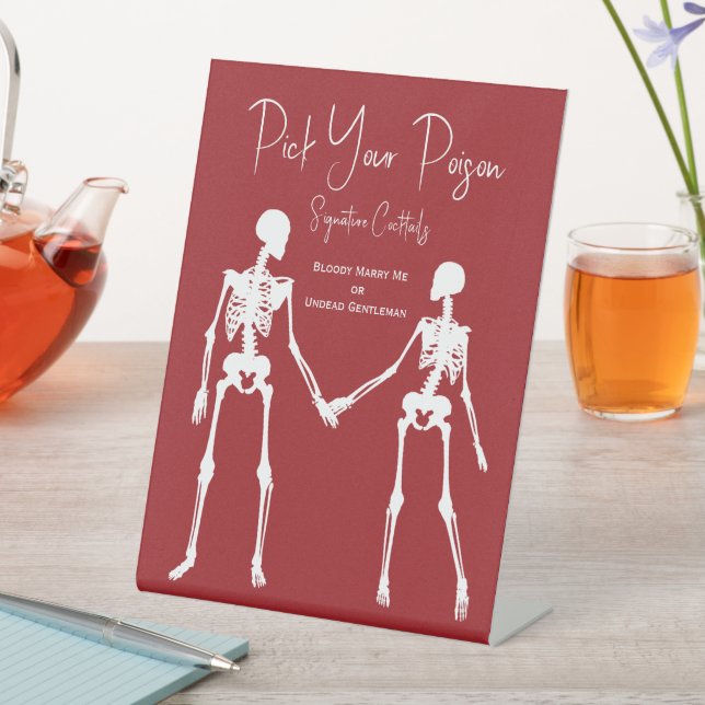 Signe De Table Choisir votre poison Squelette Mariage Rouge Boiss (In SItu)