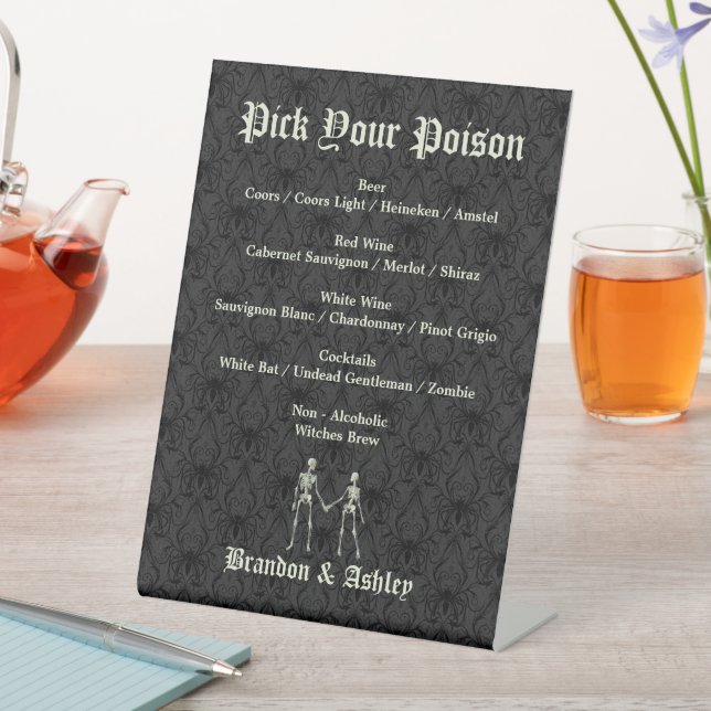 Signe De Table Choisissez votre poison Elegant Skeletons Bar Menu (In SItu)