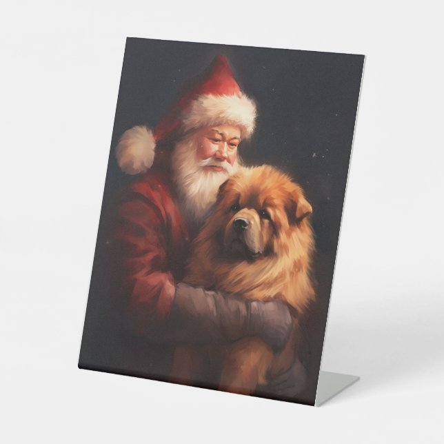 Signe De Table Chow Chow avec Noël Festif du Père Noël (Recto)