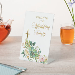 Signe De Table Christian Cross Floral Wedding Party Réservé