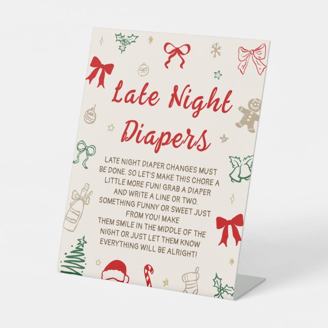 Signe De Table Christmas Baby Shower Late Night Diapers Game (Recto)