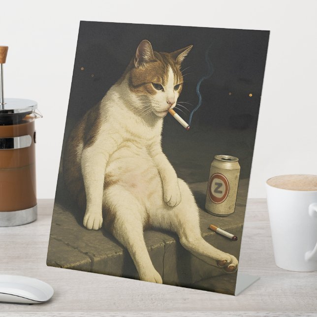 Signe De Table Cigarette Kitten Drôle Fumer Chat Gen Z Mème (In SItu)