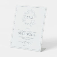 Cimetière bleu Dusty Monogram Mariage Livre d'or