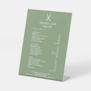 Signe De Table Ciseaux de salon de cheveux Service Vert Menu Tari