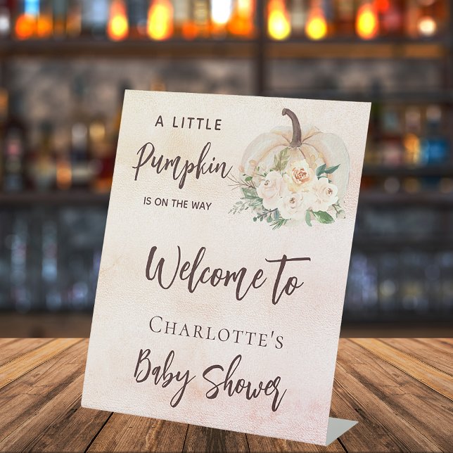 Signe De Table citrouille baby shower sur le chemin crème bienven (Créateur téléchargé)