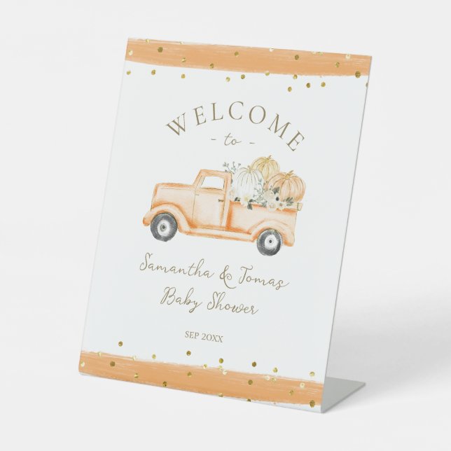 Signe De Table Citrouille Camion Baby shower d'automne moderne (Recto)