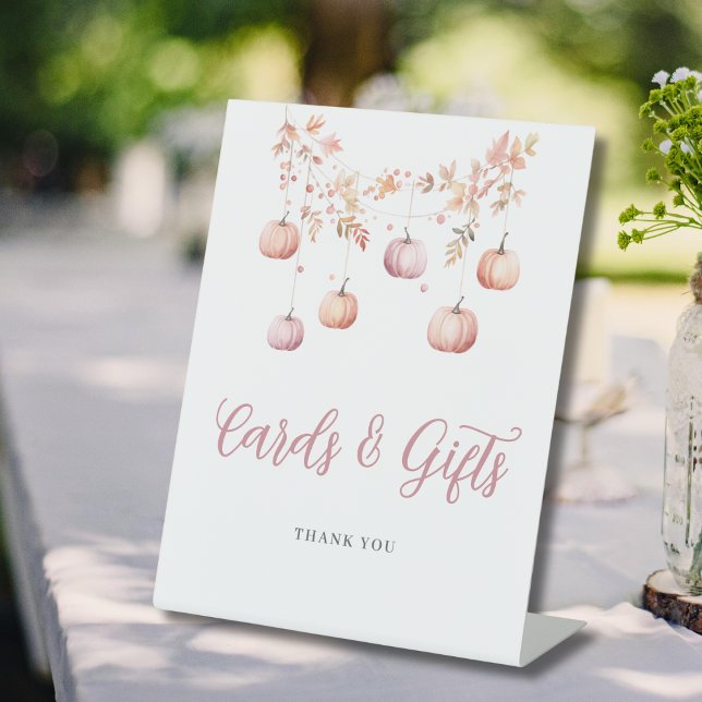 Signe De Table Citrouille Rose Automne Fille Baby shower Cartes C (Créateur téléchargé)