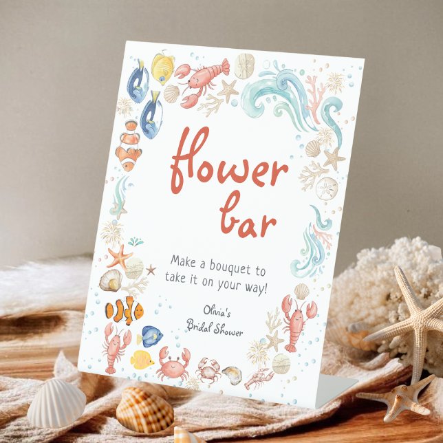 Signe De Table Coastal Flower Bar | Handwritten Bridal Shower (Créateur téléchargé)