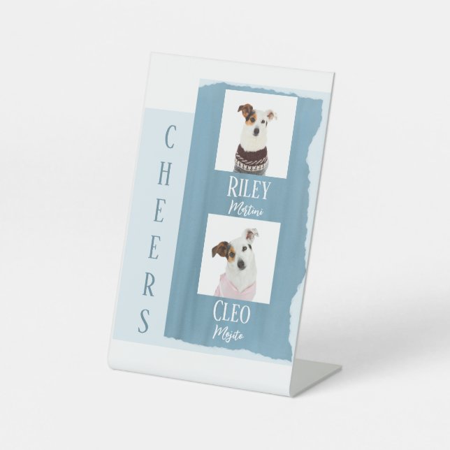 Signe De Table Cocktail signature chien Boire Dusty Blue Mariage (Recto)