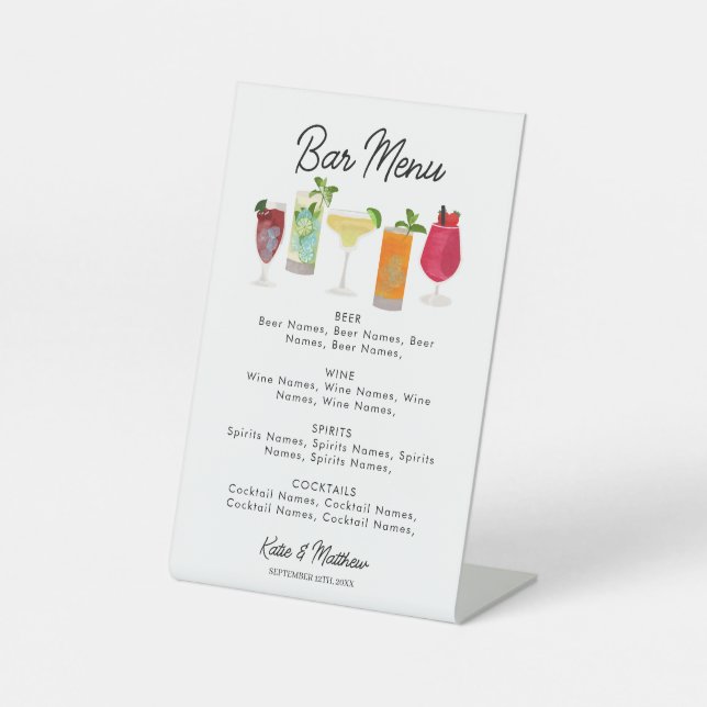 Signe De Table Cocktails & Bar de fête Boissons Menu Mariage (Recto)