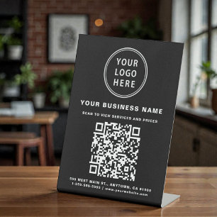 Signe De Table Code et logo QR d'entreprise noir