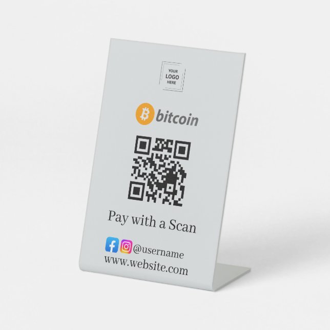 Signe De Table Code QR Bitcoin Gris Analysez-Moi Socle de Commerc (Recto)