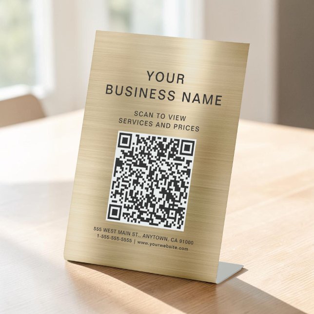 Signe De Table Code QR Business Scan To Connect Or (Business Scan To Connect Gold QR Code Pedestal Sign)