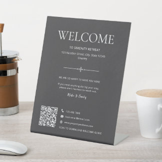 Signe De Table Code QR de bienvenue gris pour location de vacance