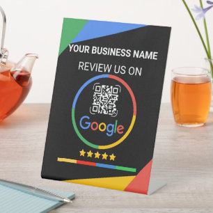 Signe De Table Code QR de Google Review avec étoiles noir