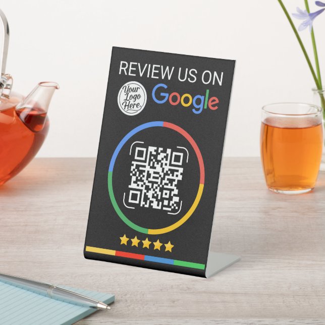 Signe De Table Code QR de Google Review avec Étoiles Noir (In SItu)
